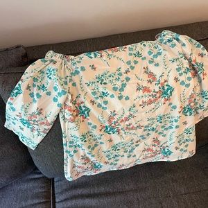 Blue and Pink Off the Shoulder Floral Shirt